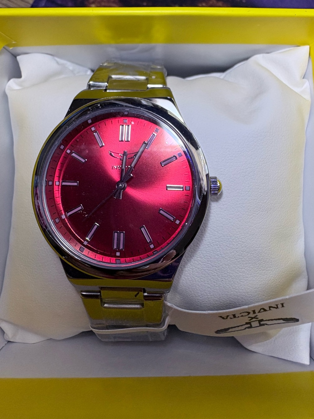 Invicta Silver Bracelet Watch with Red Dial